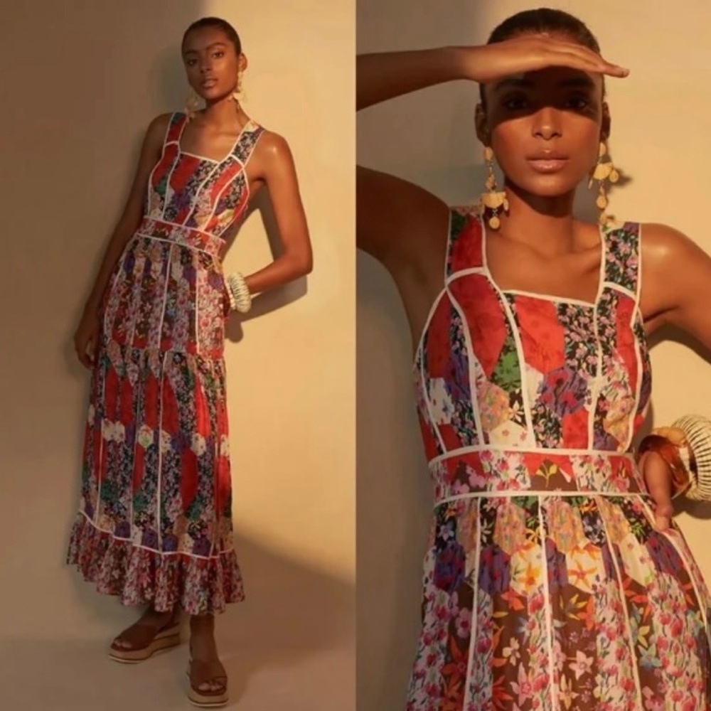 Anthropologie Floral Mix Maxi Dress in Red, Purple, Green - Picture 4 of 4